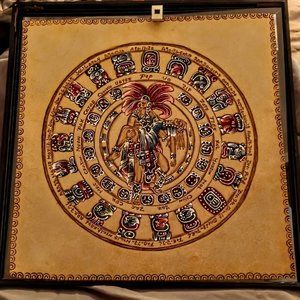 Handpainted on Suede/Leather Mayan Calendar Art 13"x13"